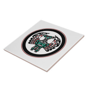 Native American Red Black Vector Art Thunderbird Tegeltje