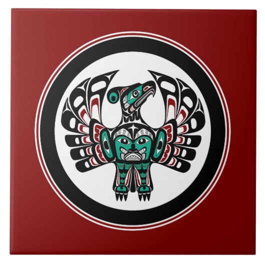 Native American Red Black Vector Art Thunderbird Tegeltje (Voorkant)