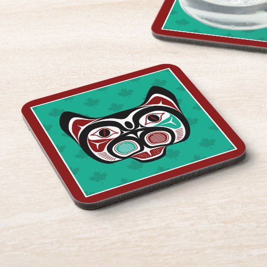 Native American Red Black Vector Graphics Kitty Be Bier Onderzetter (Linkerzijde)