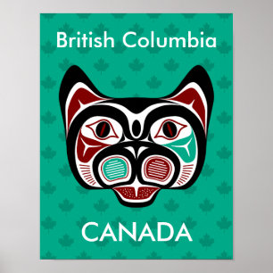 Native American Red Black Vector Haida Art Kat Poster