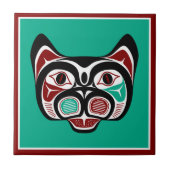 Native American Red Black Vector Haida Art Kat Tegeltje (Voorkant)