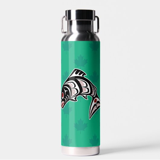 Native American Red Black White Haida Art Salmon Waterfles (Voorkant)