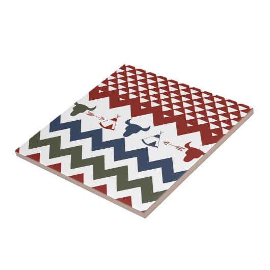 Native American Red Blue Chevron Tipi Skulls Arrow Tegeltje (Zijkant)