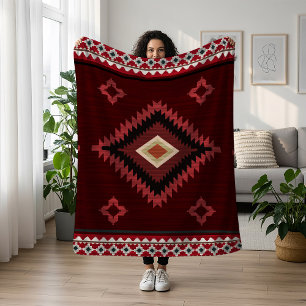 Native American Red Pattern Indiaanse stamgeometri Fleece Deken