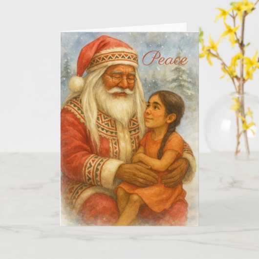 Native American Santa Christmas Card Kaart (Gele Bloem)