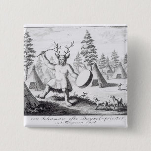 Native American Shaman Vierkante Button 5,1 Cm