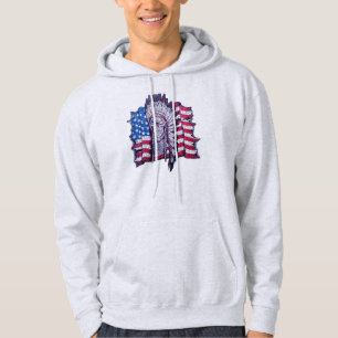 Native American skull and flag Hooded Sweatshirt