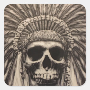 Native American Skull Chief (indiaan) Vierkante Sticker