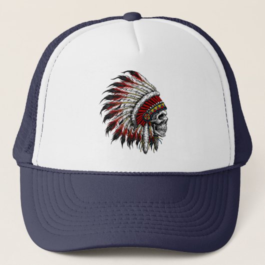Native American Skull Trucker Hat Pet (Voorkant)