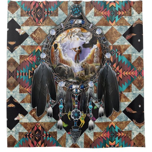 Native American Spirit Warrior Pullover Douchegordijn (Voorkant)