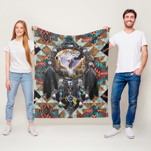 Native American Spirit Warrior Pullover Fleece Deken (In situ)