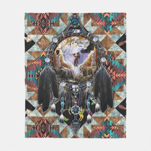 Native American Spirit Warrior Pullover Fleece Deken (Voorkant)