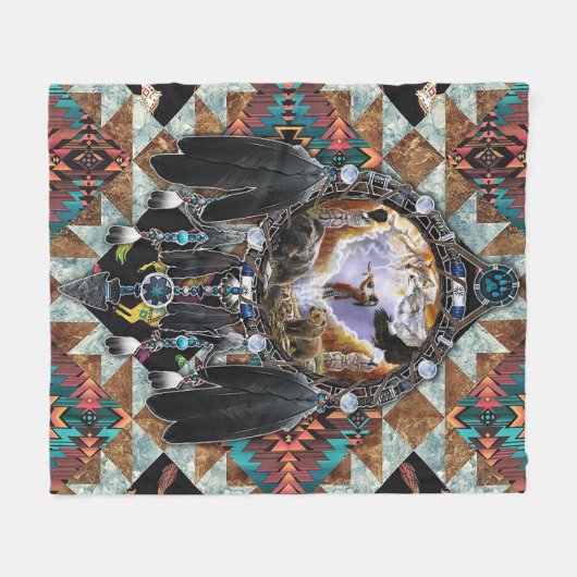 Native American Spirit Warrior Pullover Fleece Deken (Voorkant (Horizontaal))