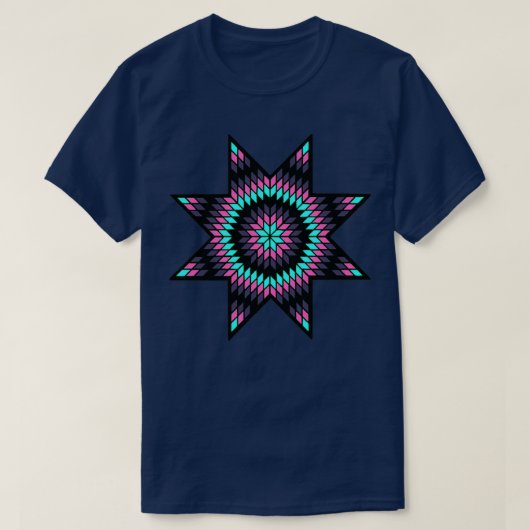 Native American StarQuilt Design Pink Turquoise Gr T-shirt (Design voorkant)