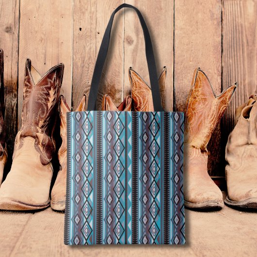 Native American Stripe Blauwgroen Black Paars Tote Bag