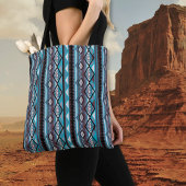 Native American Stripe Blauwgroen Black Paars Tote Bag
