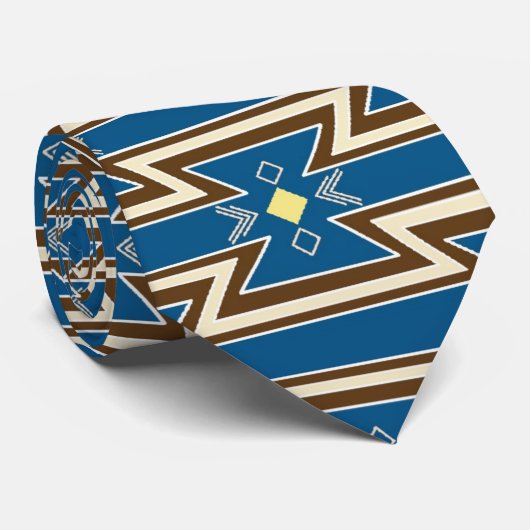 Native American Stropdas Blue met bruin design (Opgerold)
