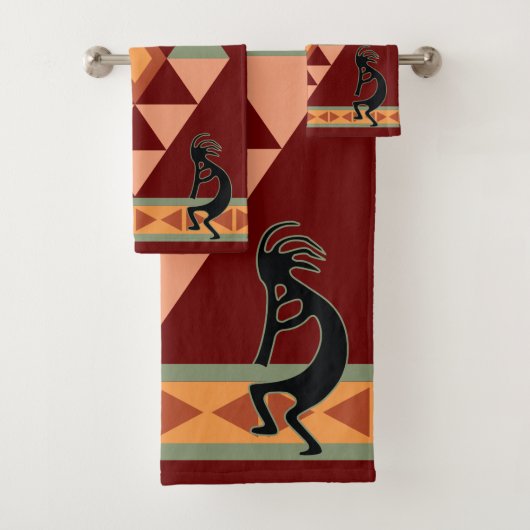 Native American Style Kokopelli Bath Towel Set Bad Handdoek (Insitu)