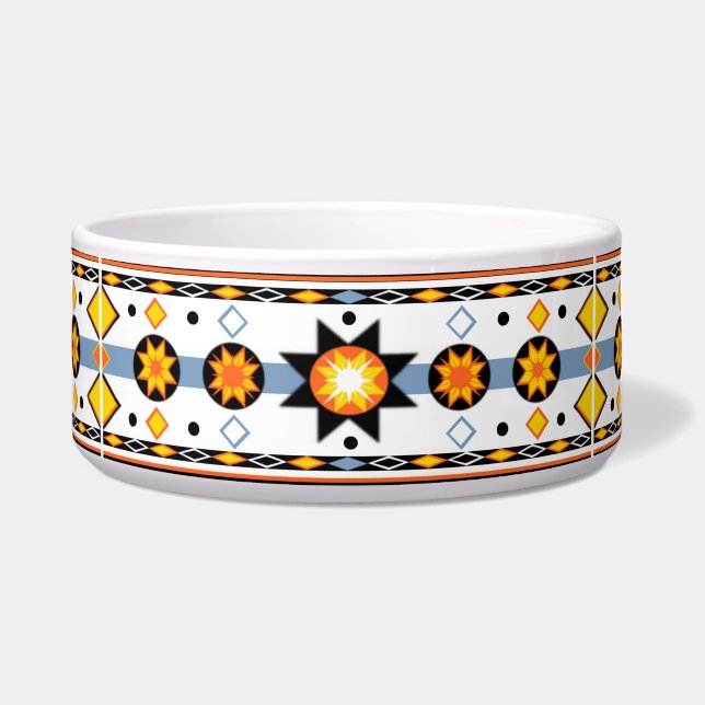 Native American Sun Pattern Pet Bowl Voerbakje (Voorkant)