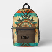 Native American Sunburst op bruin suède Bedrukte Rugzak (Voorkant)