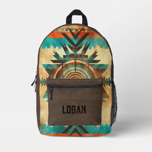Native American Sunburst op bruin suède Bedrukte Rugzak (Voorkant)