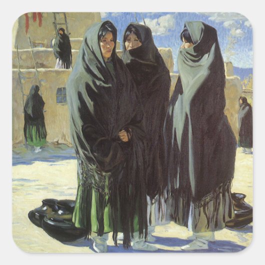  Native American, Taos Girls van Walter Ufer Vierkante Sticker (Voorkant)