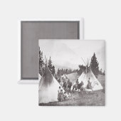 Native American Teepee Camp, Montana, c.1900 (b/w Magneet (Voorkant / Achterkant)