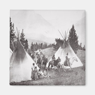 Native American Teepee Camp, Montana, c.1900 (b/w Magneet