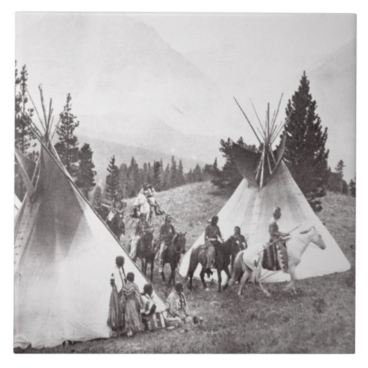Native American Teepee Camp, Montana, c.1900 (b/w Tegeltje (Voorkant)