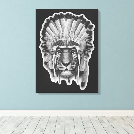 Native American Tiger Chief Canvas Afdruk (Insitu (Houten vloer))