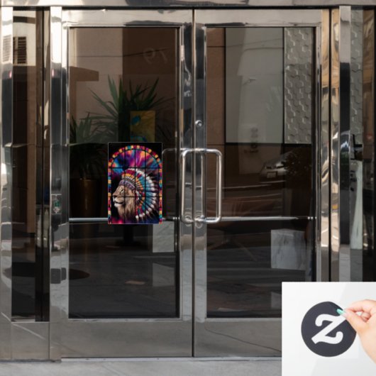 Native American Tiger Theme Glas in lood Window Raamsticker (Kantoordeur)