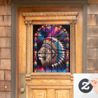 Native American Tiger Theme Glas in lood Window Raamsticker
