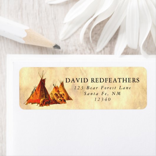 Native American Tipi Assiniboine Tipis Parchment Etiket (Insitu)