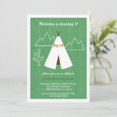 Native American Tipi Birthday Party Invitation Kaart (Staand voorkant)