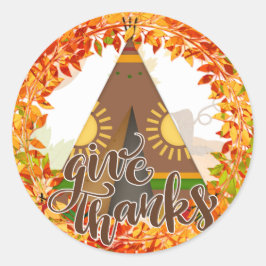 Native American Tipi - Geef Bedankt Ronde Sticker