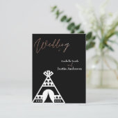 Native American Tipi Symbol Black White Wedding Kaart (Staand voorkant)