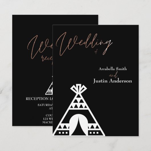 Native American Tipi Symbol Black White Wedding Kaart (Voorkant / Achterkant)