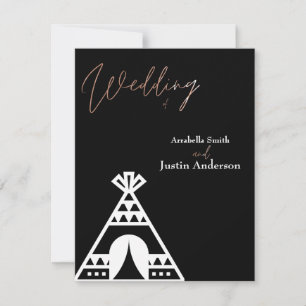 Native American Tipi Symbol Black White Wedding Kaart