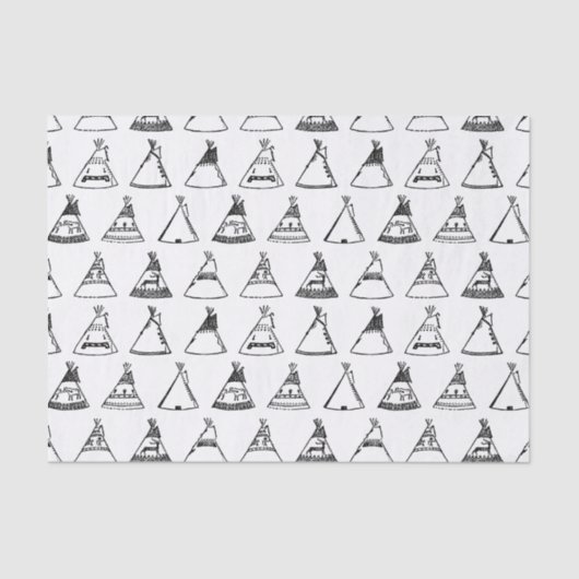 Native American Tipi Tents CUSTOM-ACHTERGRONDKLEUR Tissuepapier (Voorkant)