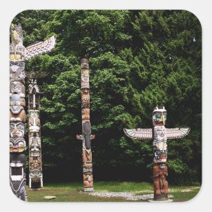 Native American totem poles, Vancouver, Brits Vierkante Sticker