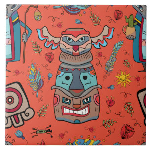 Native American Totem Sinaasappel Tegeltje