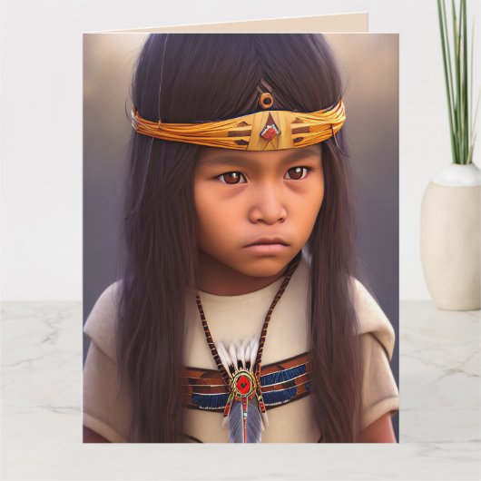NATIVE AMERICAN TRIBAL BOY ART BIRTHDAY KAART (Voorkant)