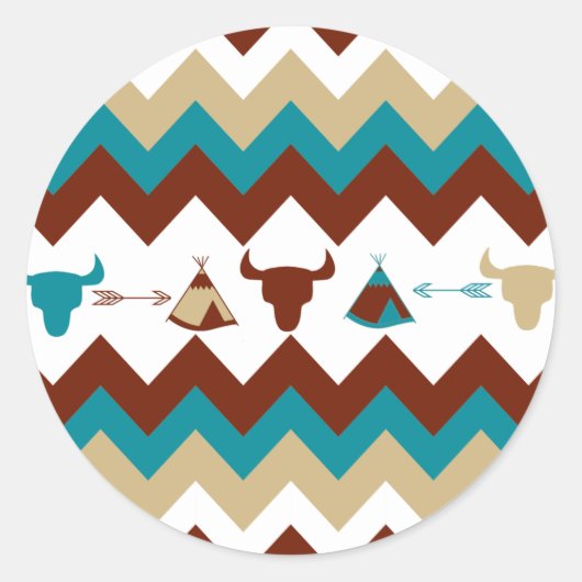 Native American Tribal Chevron Skulls Tipi Arrows Ronde Sticker (Voorkant)