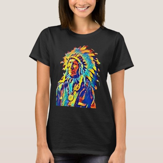Native American Tribal Chief Red Cloud Kleurrijk T-shirt (Voorkant)