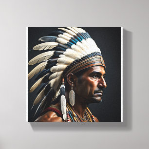 Native American Tribal Indian Chief Dress Canvas Afdruk