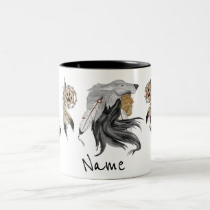 Native American Tribal Wolf Spirit Coffee Cup Tweekleurige Koffiemok
