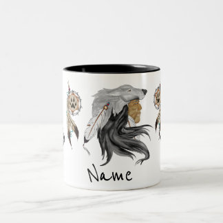 Native American Tribal Wolf Spirit Coffee Cup Tweekleurige Koffiemok