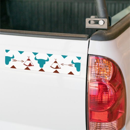 Native American Turquoise Red Chevron Tipi Skulls Bumpersticker (Op Truck)
