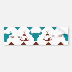 Native American Turquoise Red Chevron Tipi Skulls Bumpersticker