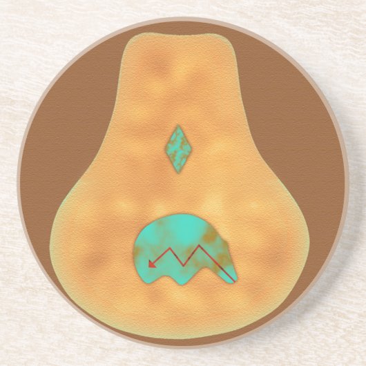 Native American Turquoise Zuni Beer Zandsteen Onderzetter (Voorkant)